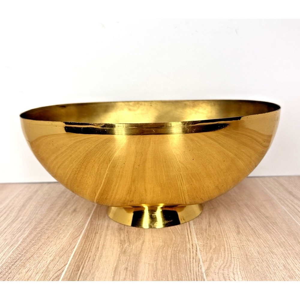 Vintage Brass Pedestal Bowl Mid Century Modern Footed Gold Decor 9in